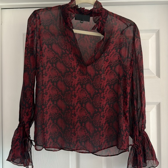 NILI LOTAN Animal Print Snakeskin Sheer Long Sleeve Silk Blouse XS - Picture 5 of 9